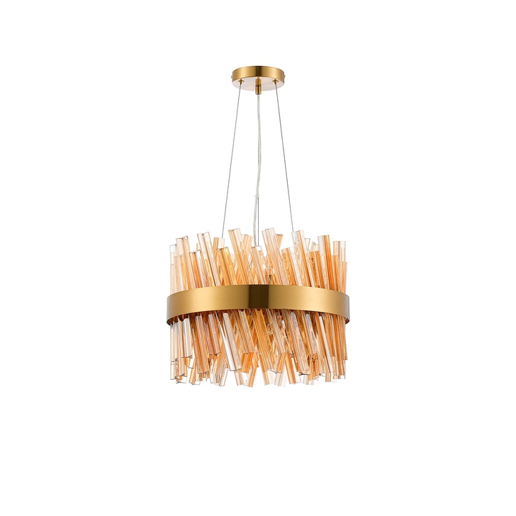 Idolite Caspian 10 Light Round Pendant Brass With Amber Glass Rods