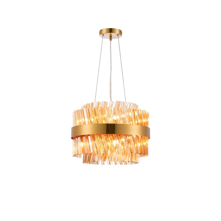 Idolite Caspian 10 Light Round Pendant Brass With Amber Glass Rods