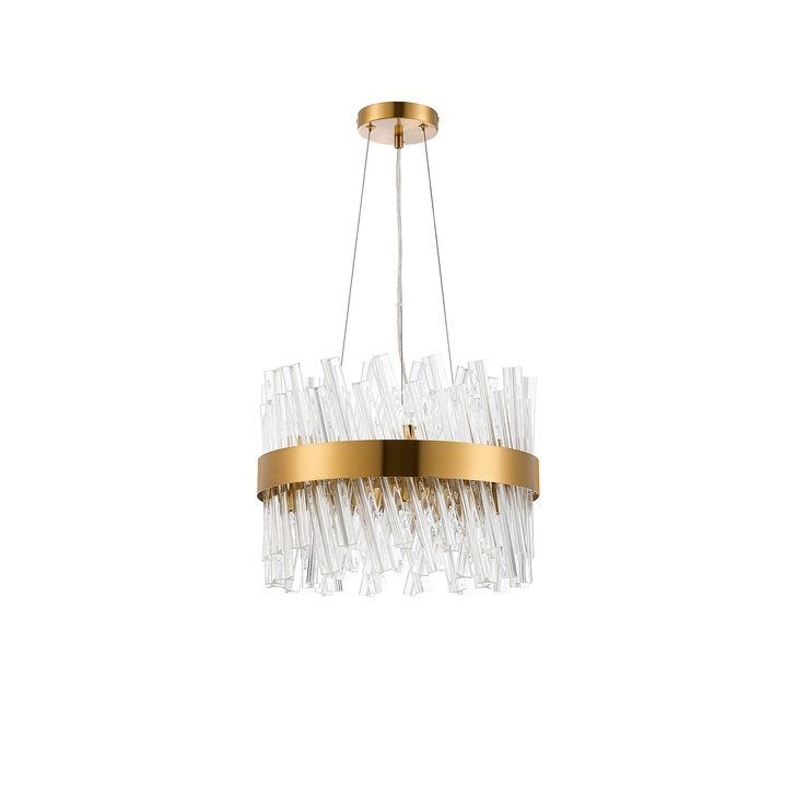 Idolite Caspian 10 Light Round Pendant Brass With Clear Glass Rods