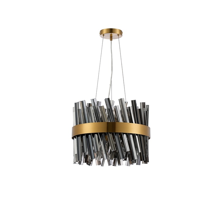 Idolite Caspian 10 Light Round Pendant Brass With Smoked Glass Rods