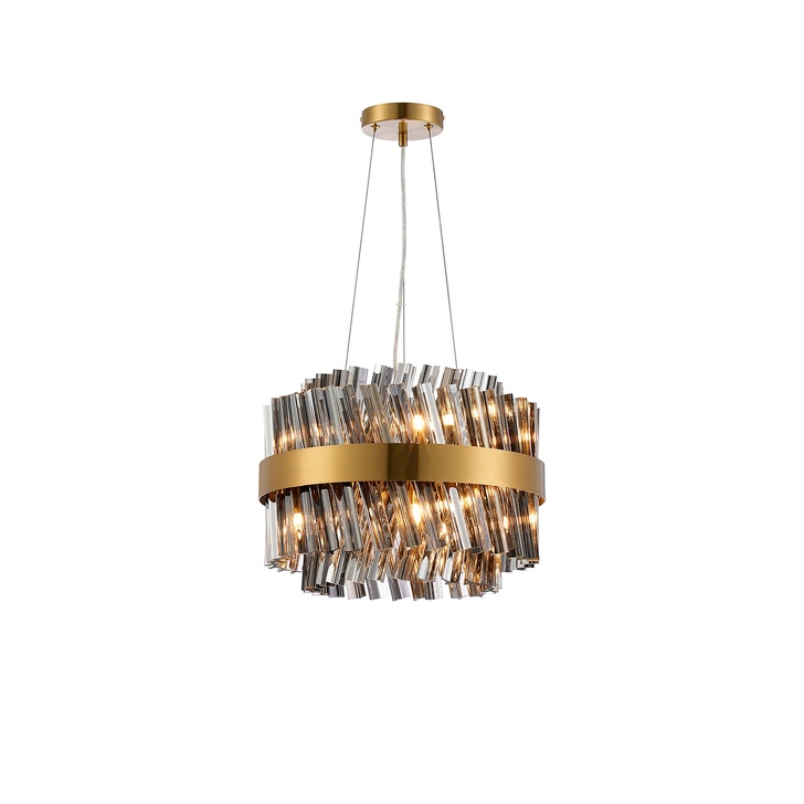 Idolite Caspian 10 Light Round Pendant Brass With Smoked Glass Rods