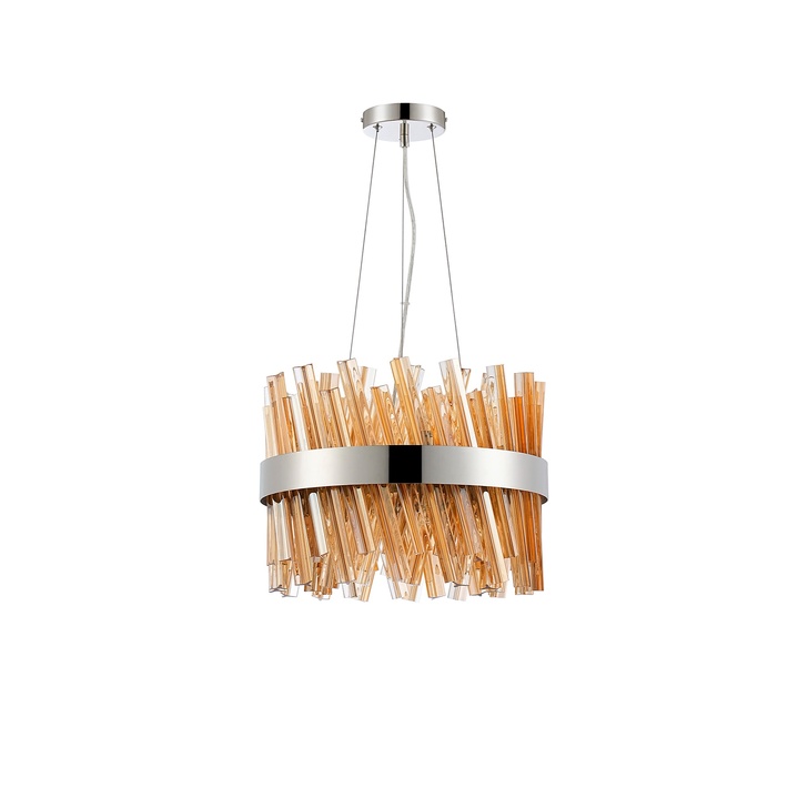 Idolite Caspian 10 Light Round Pendant Polished Nickel With Amber Glass Rods