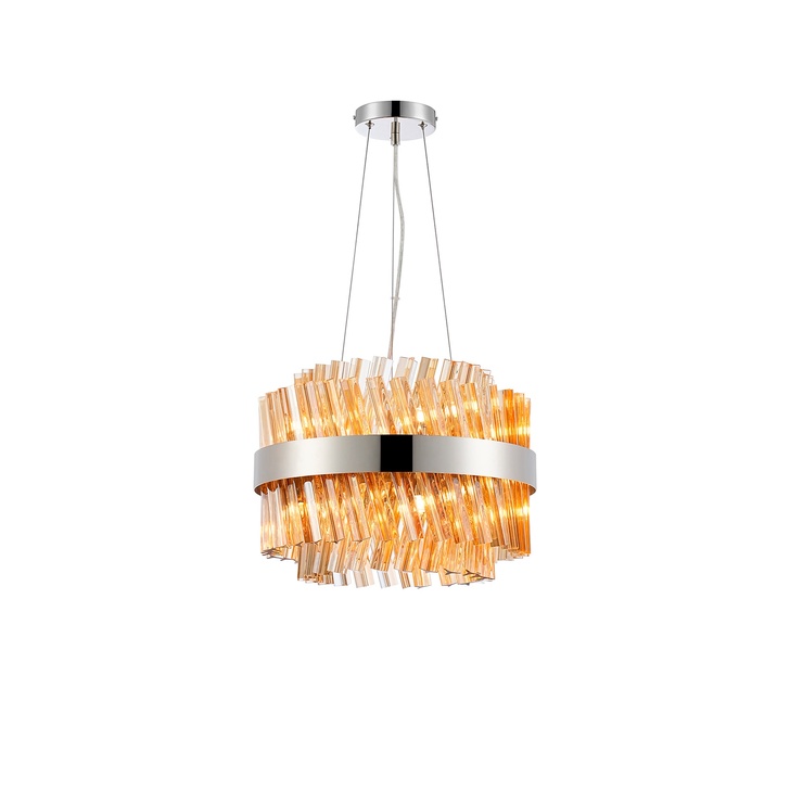 Idolite Caspian 10 Light Round Pendant Polished Nickel With Amber Glass Rods