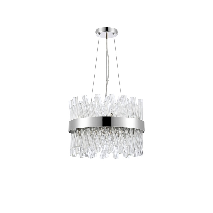 Idolite Caspian 10 Light Round Pendant Polished Nickel With Clear Glass Rods