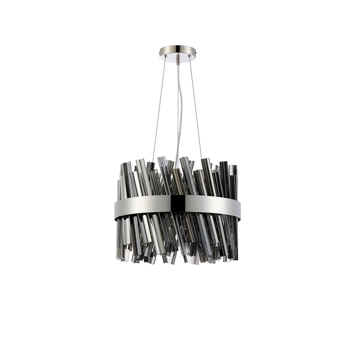 Idolite Caspian 10 Light Round Pendant Polished Nickel With Smoked Glass Rods