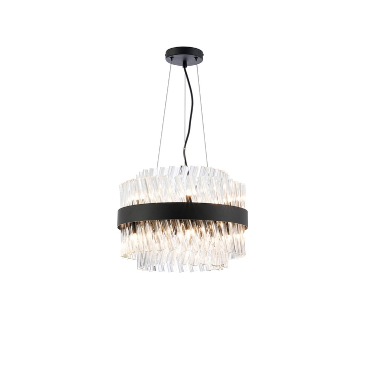 Idolite Caspian 10 Light Round Pendant Satin Black With Clear Glass Rods