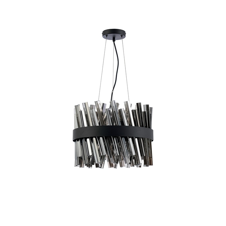 Idolite Caspian 10 Light Round Pendant Satin Black With Smoked Glass Rods