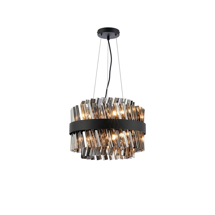 Idolite Caspian 10 Light Round Pendant Satin Black With Smoked Glass Rods