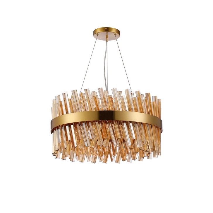 Idolite Caspian 18 Light Round Pendant Brass With Amber Glass Rods