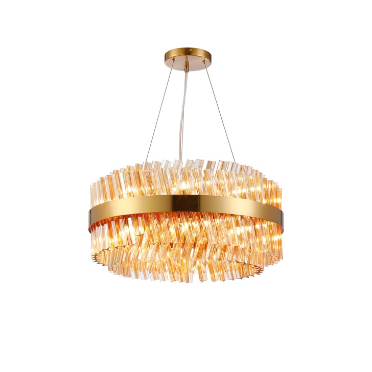 Idolite Caspian 18 Light Round Pendant Brass With Amber Glass Rods