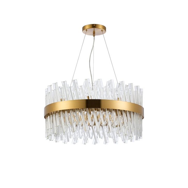 Idolite Caspian 18 Light Round Pendant Brass With Clear Glass Rods