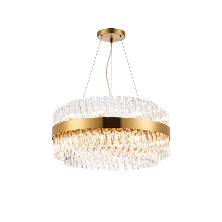 Idolite Caspian 18 Light Round Pendant Brass With Clear Glass Rods