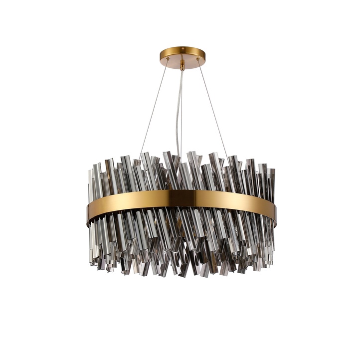 Idolite Caspian 18 Light Round Pendant Brass With Smoked Glass Rods