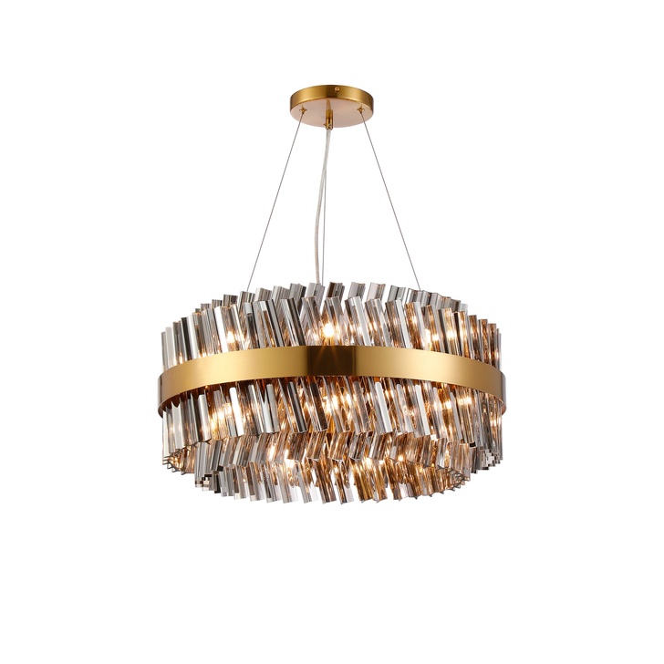 Idolite Caspian 18 Light Round Pendant Brass With Smoked Glass Rods