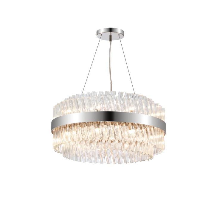 Idolite Caspian 18 Light Round Pendant Polished Nickel With Clear Glass Rods