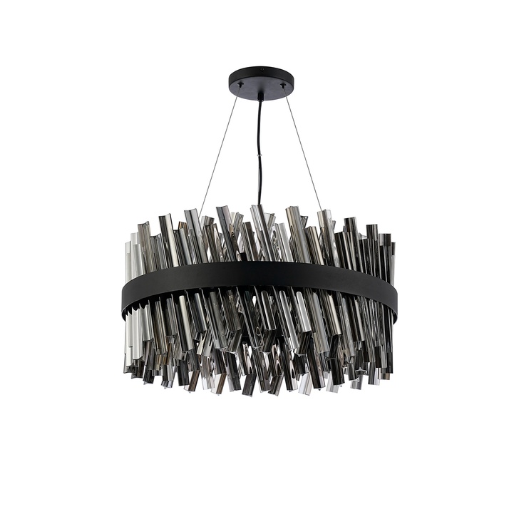 Idolite Caspian 18 Light Round Pendant Satin Black With Smoked Glass Rods