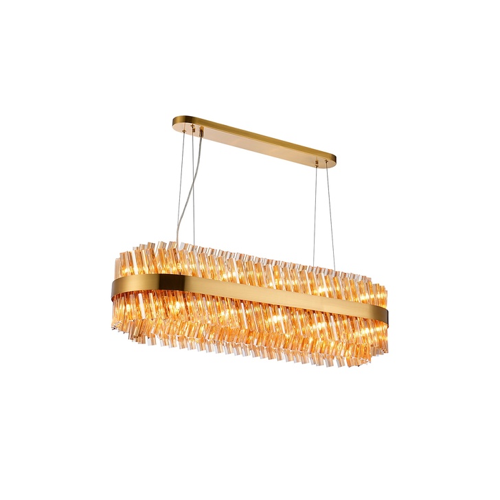 Idolite Caspian 24 Light Linear Bar Pendant Brass With Amber Glass Rods