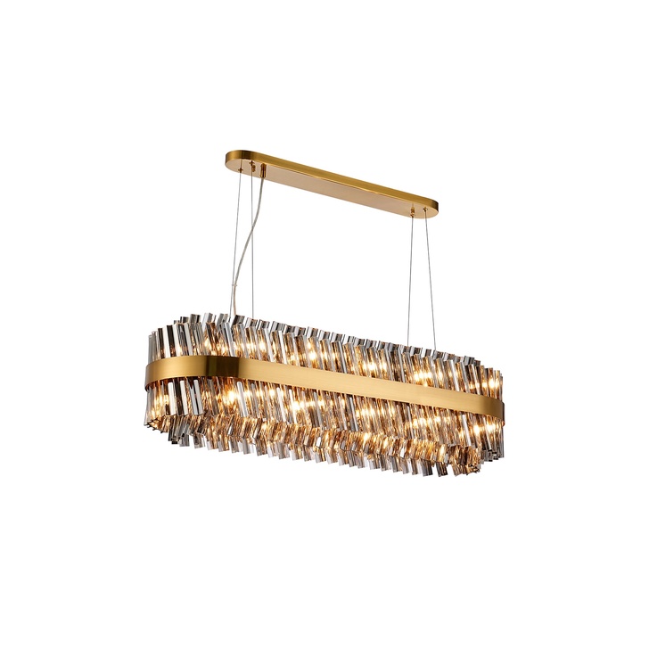 Idolite Caspian 24 Light Linear Bar Pendant Brass With Smoked Glass Rods