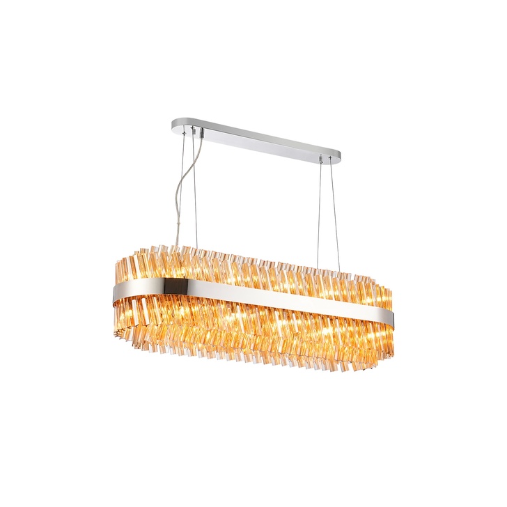 Idolite Caspian 24 Light Linear Bar Pendant Polished Nickel With Amber Glass Rods