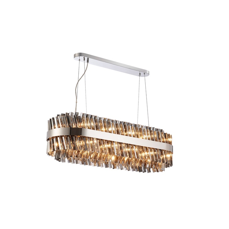 Idolite Caspian 24 Light Linear Bar Pendant Polished Nickel With Smoked Glass Rods