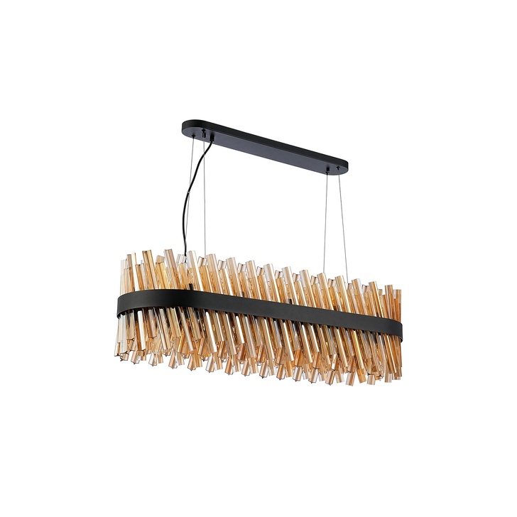 Idolite Caspian 24 Light Linear Bar Pendant Satin Black With Amber Glass Rods