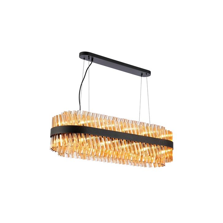 Idolite Caspian 24 Light Linear Bar Pendant Satin Black With Amber Glass Rods