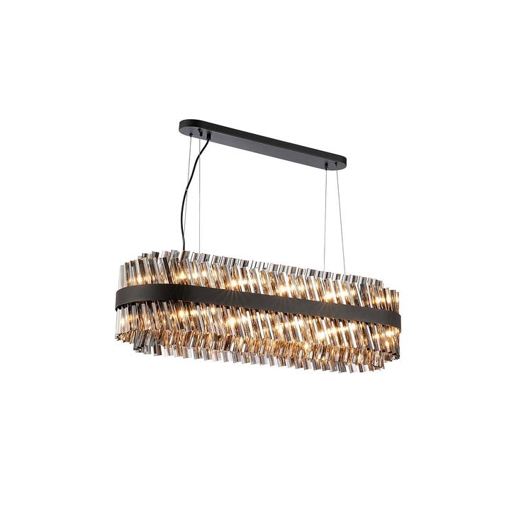 Idolite Caspian 24 Light Linear Bar Pendant Satin Black With Smoked Glass Rods