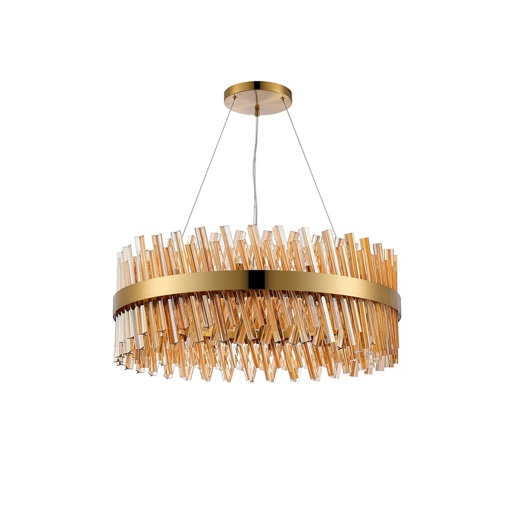 Idolite Caspian 24 Light Round Pendant Brass With Amber Glass Rods