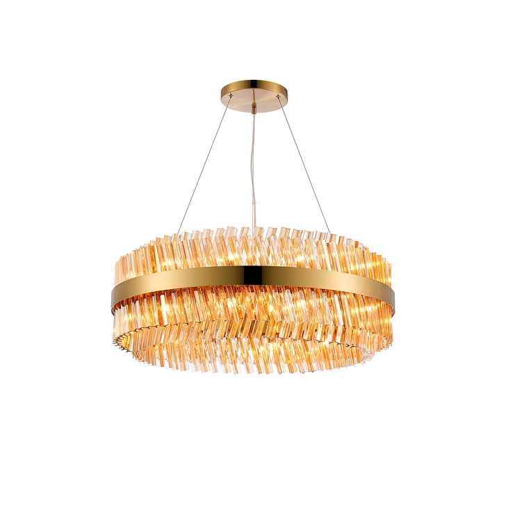 Idolite Caspian 24 Light Round Pendant Brass With Amber Glass Rods