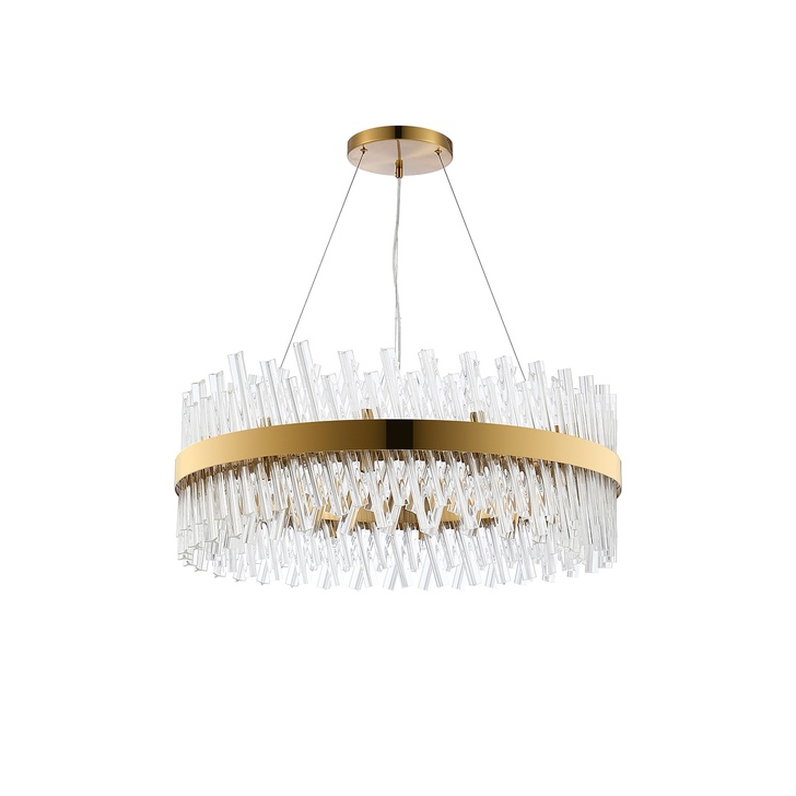 Idolite Caspian 24 Light Round Pendant Brass With Clear Glass Rods