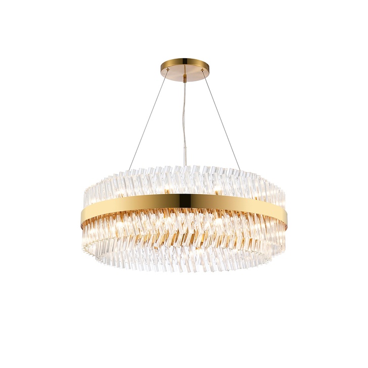 Idolite Caspian 24 Light Round Pendant Brass With Clear Glass Rods