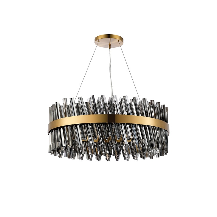 Idolite Caspian 24 Light Round Pendant Brass With Smoked Glass Rods