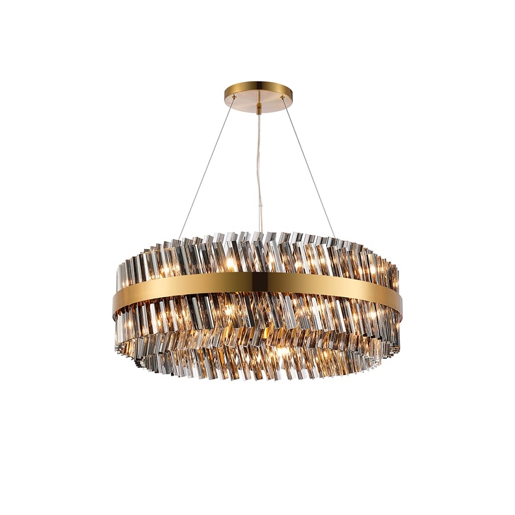 Idolite Caspian 24 Light Round Pendant Brass With Smoked Glass Rods