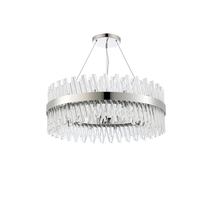 Idolite Caspian 24 Light Round Pendant Polished Nickel With Clear Glass Rods