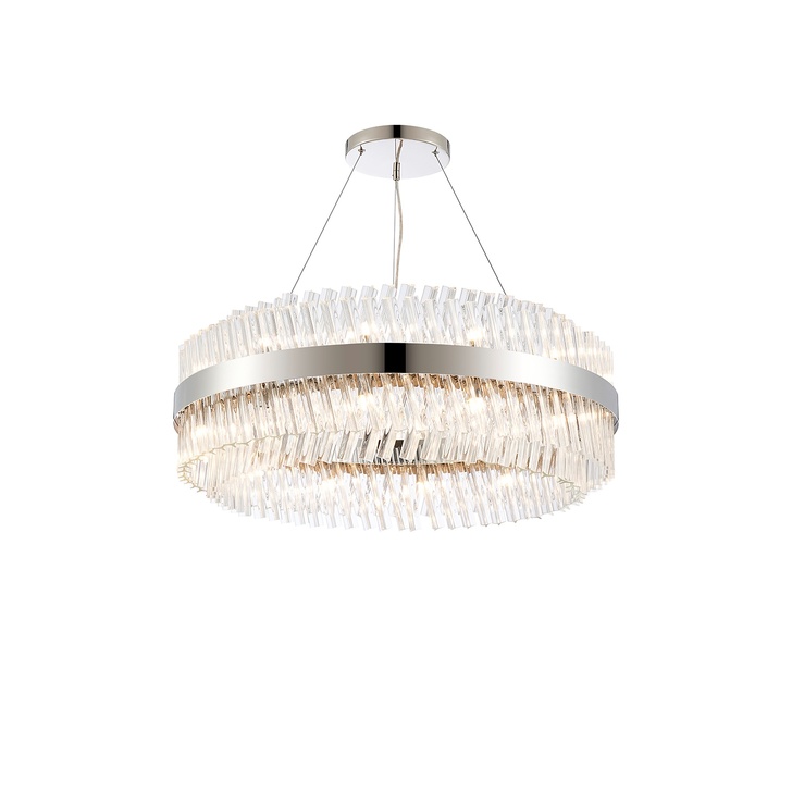 Idolite Caspian 24 Light Round Pendant Polished Nickel With Clear Glass Rods