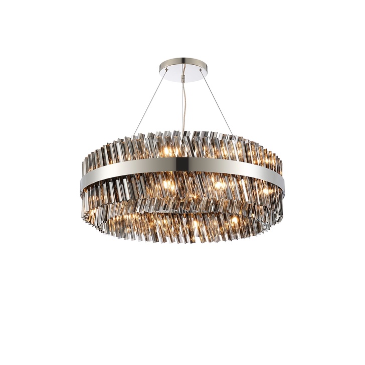 Idolite Caspian 24 Light Round Pendant Polished Nickel With Smoked Glass Rods