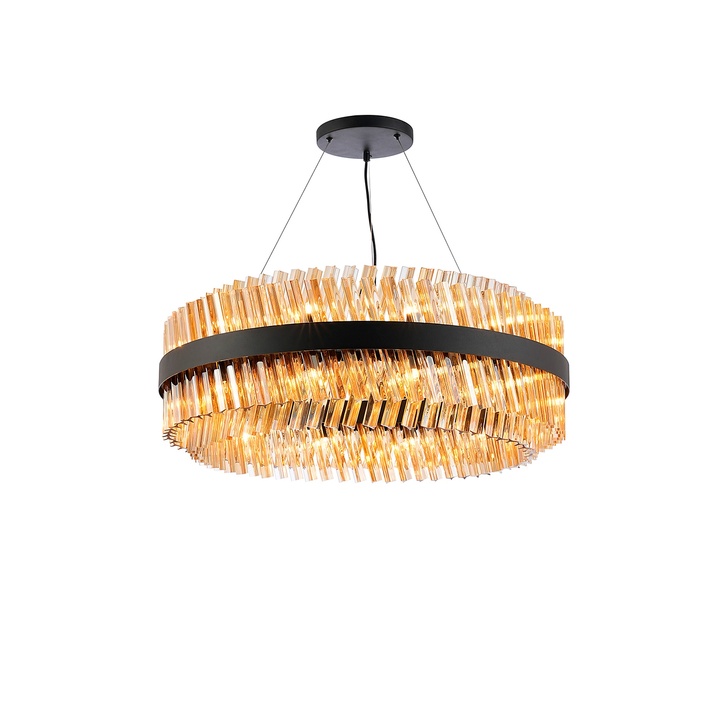 Idolite Caspian 24 Light Round Pendant Satin Black With Amber Glass Rods