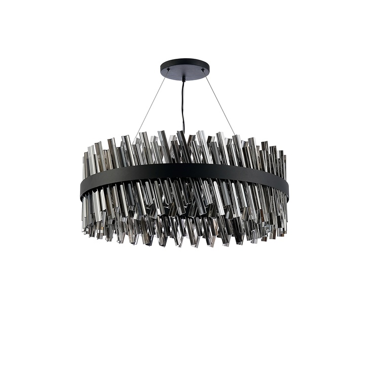 Idolite Caspian 24 Light Round Pendant Satin Black With Smoked Glass Rods