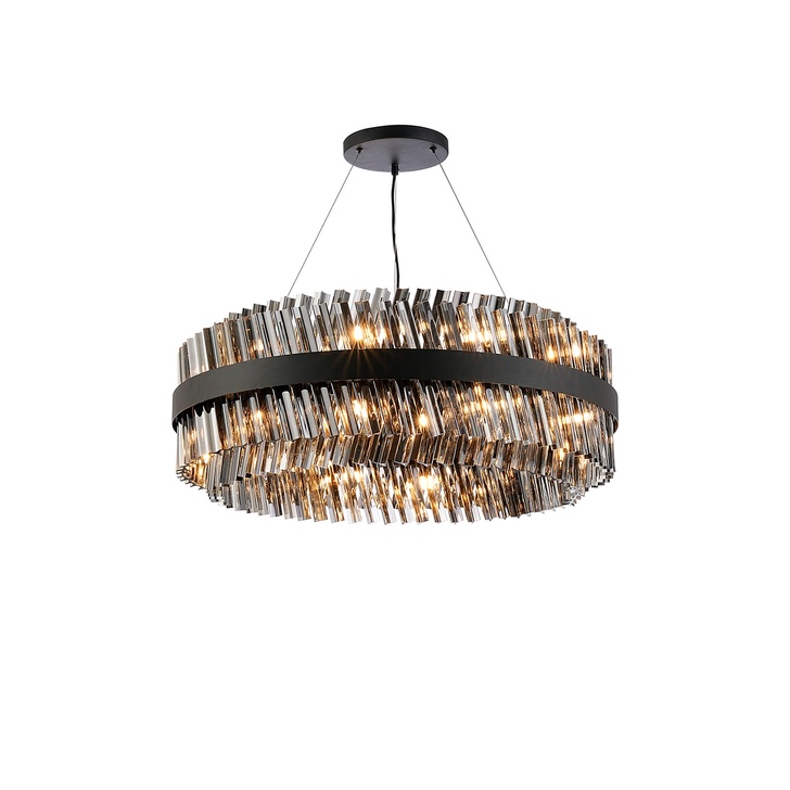 Idolite Caspian 24 Light Round Pendant Satin Black With Smoked Glass Rods