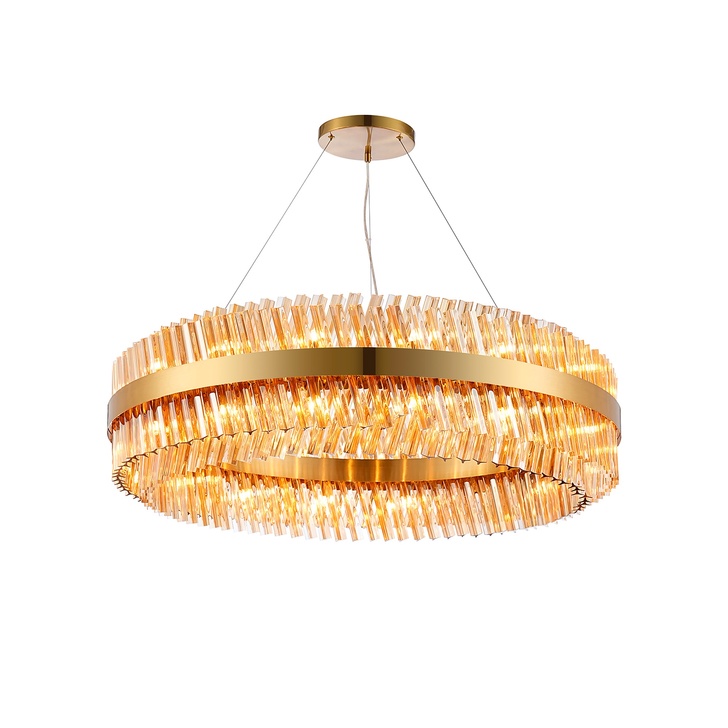 Idolite Caspian 32 Light Round Pendant Brass With Amber Glass Rods