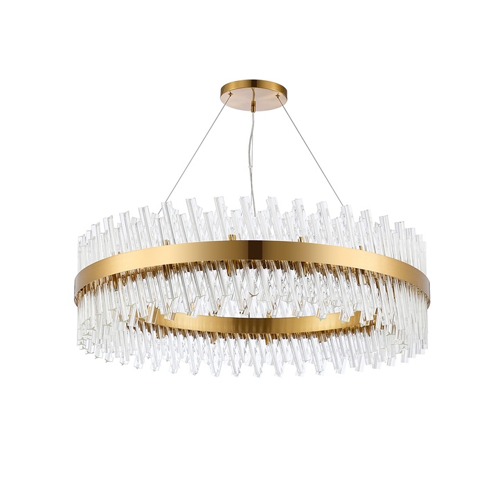 Idolite Caspian 32 Light Round Pendant Brass With Clear Glass Rods