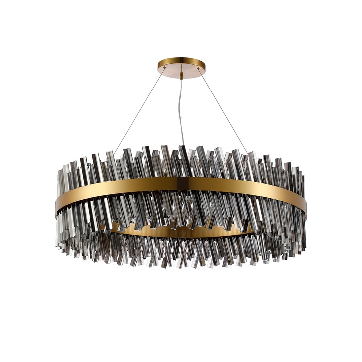 Idolite Caspian 32 Light Round Pendant Brass With Smoked Glass Rods