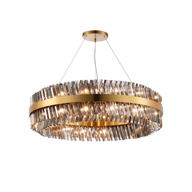 Idolite Caspian 32 Light Round Pendant Brass With Smoked Glass Rods