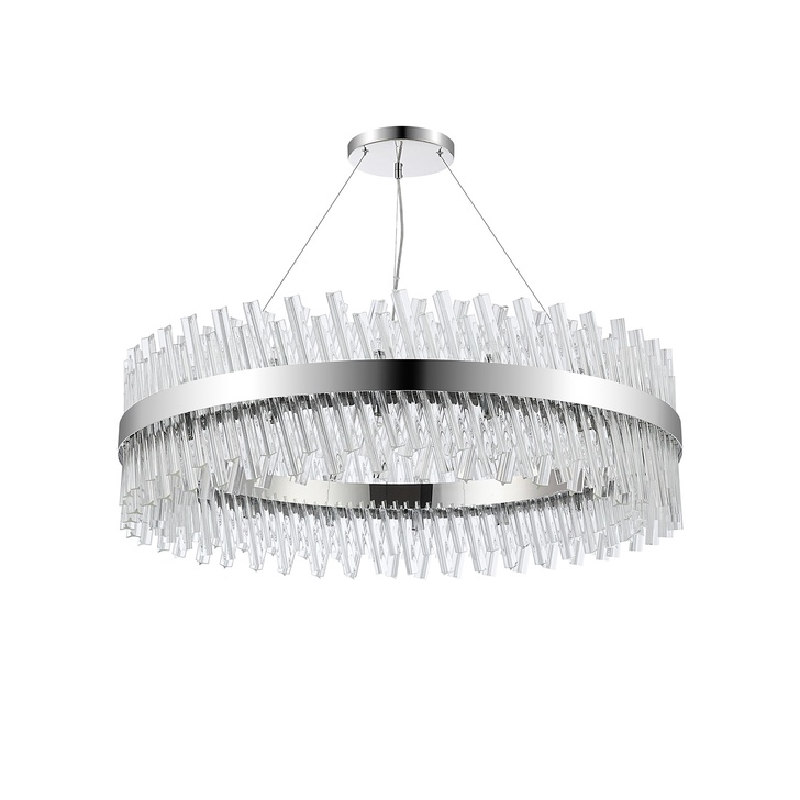 Idolite Caspian 32 Light Round Pendant Polished Nickel With Clear Glass Rods