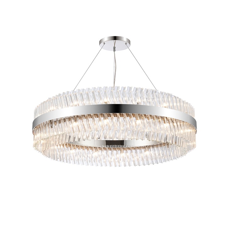 Idolite Caspian 32 Light Round Pendant Polished Nickel With Clear Glass Rods