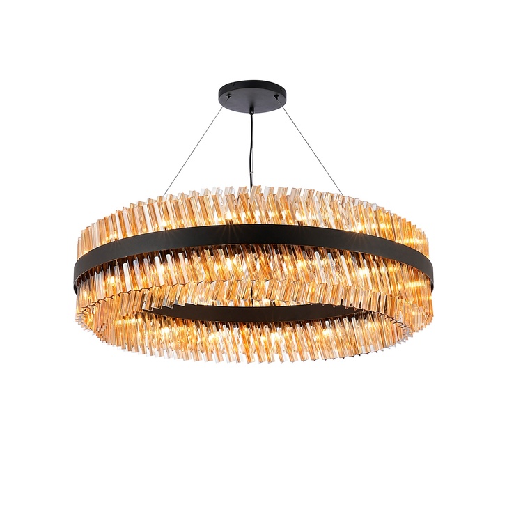 Idolite Caspian 32 Light Round Pendant Satin Black With Amber Glass Rods