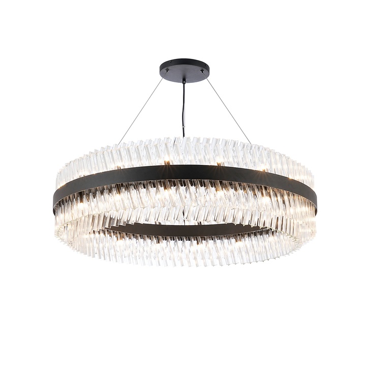 Idolite Caspian 32 Light Round Pendant Satin Black With Clear Glass Rods