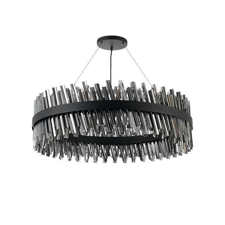 Idolite Caspian 32 Light Round Pendant Satin Black With Smoked Glass Rods