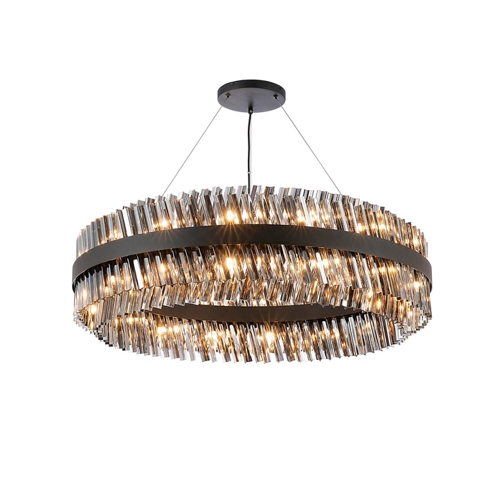 Idolite Caspian 32 Light Round Pendant Satin Black With Smoked Glass Rods