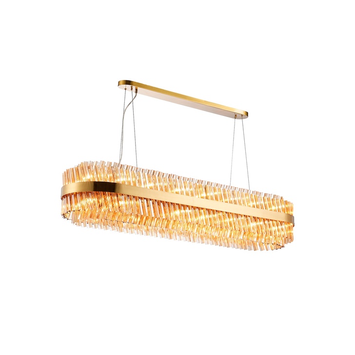 Idolite Caspian 36 Light Large Linear Bar Pendant Brass With Amber Glass Rods